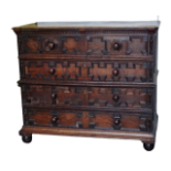 A 17th century and later oak chest of drawers, the rectangular top above an arrangement of two short