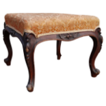 Victorian walnut stool - the upholstered seat above carved cabriole legs, height 42cm, width 52cm,