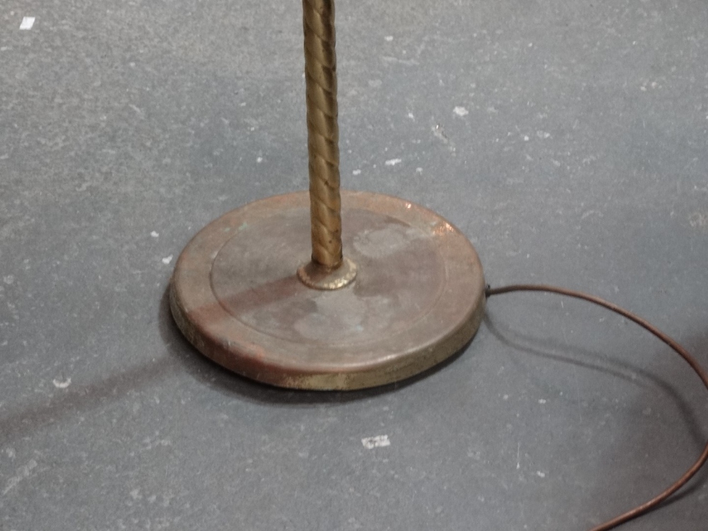 A brass standard lamp - with spiral column support on a circular base, height 143cm. - Image 2 of 2