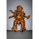 A statue in gilt lacquered wood 'Mahakala', China or Tibet 18th century (h37cm) (*)