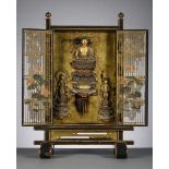 Japanese lacquered shrine 'Buddha and two Bodhisattvas', Edo period (total dimensions 88x49cm)