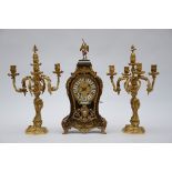 A Napoleon III style cartel clock + a pair of bronze Louis XV style candlesticks (h56cm) (cartel