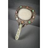 Chinese mirror with jade elements, Qing dynasty (length 20cm)