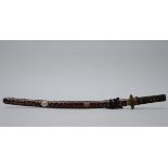 Japanese Wakizashi sword 'lotus scroll and mother-of-pearl' (74cm) (*)