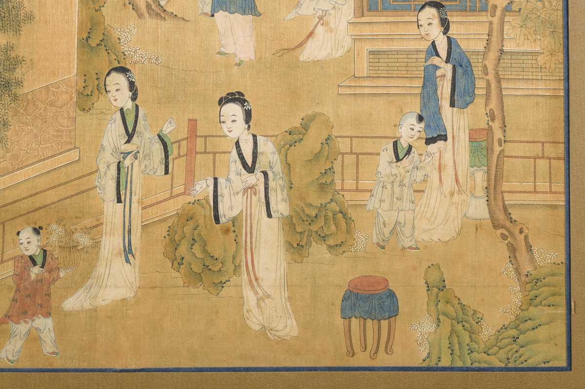 Two Chinese paintings 'court ladies', Qing dynasty (123x56cm) - Image 6 of 6