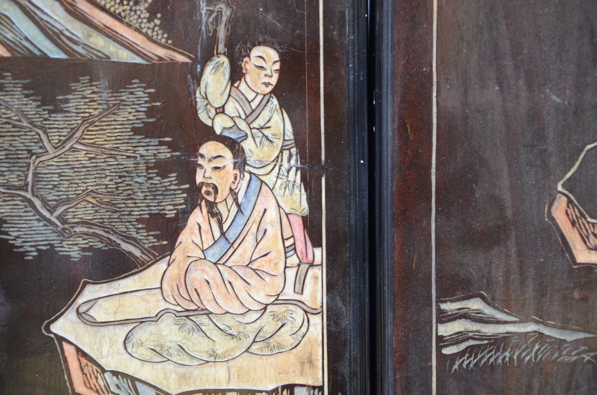 Four panels in Coromandel lacquer 'characters', China (84x30cm and 84x22cm) (*) - Image 3 of 4