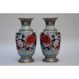 Pair of Chinese cloisonné vases with black background (h52cm)