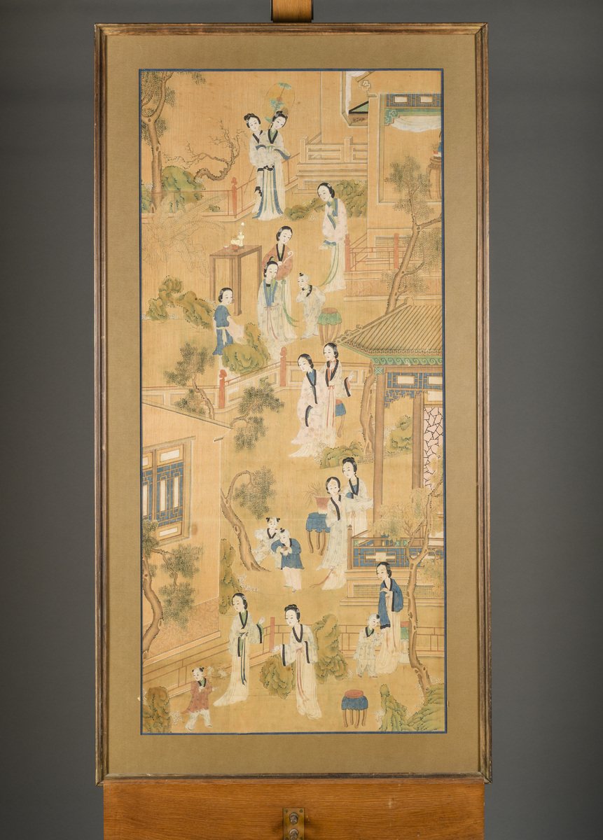 Two Chinese paintings 'court ladies', Qing dynasty (123x56cm) - Image 2 of 6
