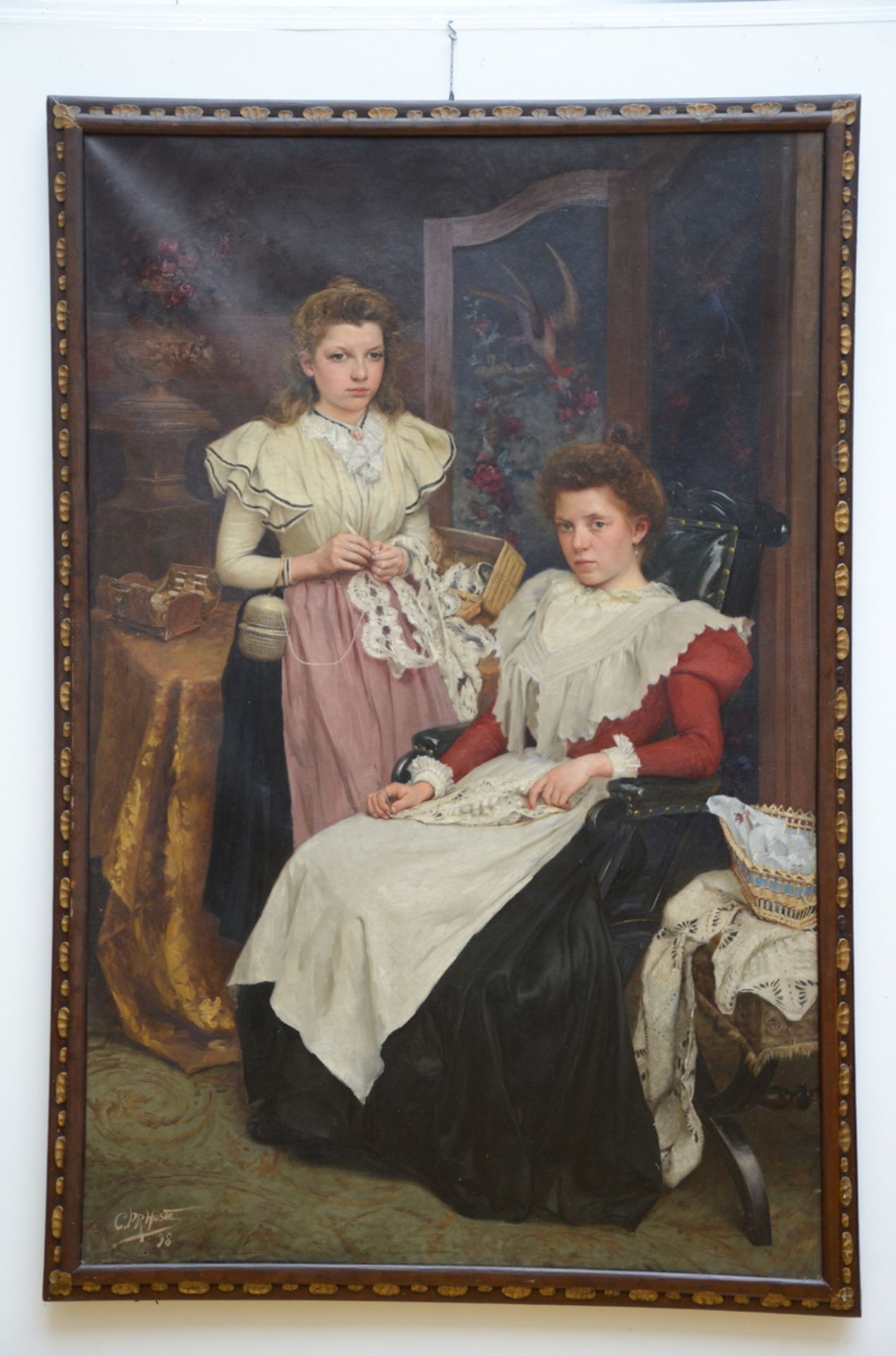 Hoste 1898: large painting (o/c) 'girls in an interior' (200x132cm) - Image 2 of 4