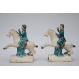 A pair of Chinese pottery horsemen, Ming dynasty (29x27x12cm) (*)