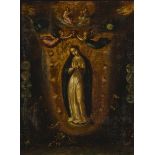 Anonymous (17th century): painting (o/c) 'Madonna with garland' (36x28cm)