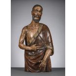 Large wooden polychrome sculpture 'Saint', Spain or Portugal 17th - 18th century (h106cm)