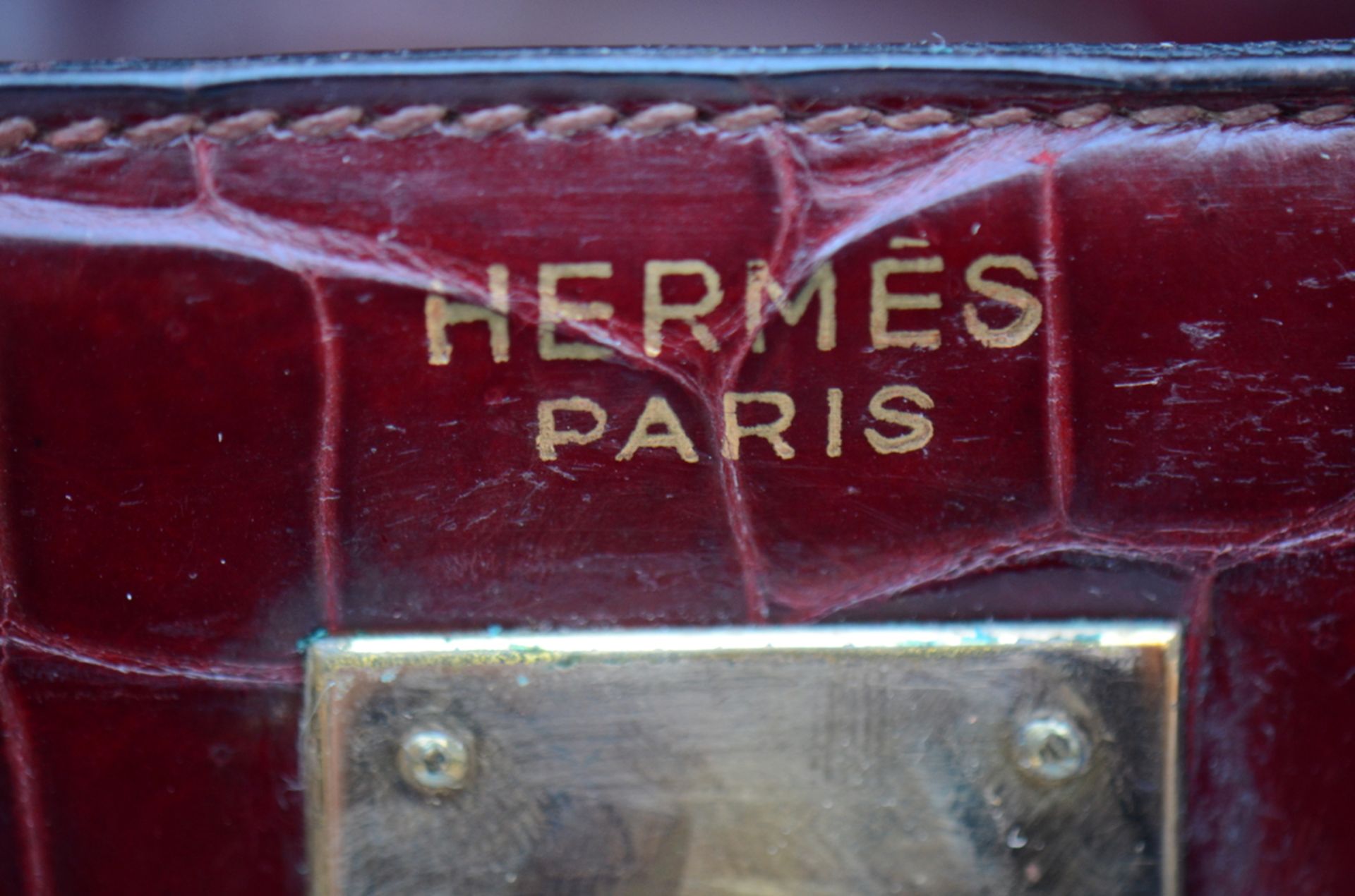 Handbag 'Kelly' ?Hermes?, bordeaux croco (22x34x12) (*) - Image 6 of 6