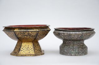 Lot: two Thai lacquered bowls (h23x40cm) (h20x34cm)