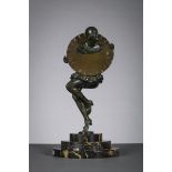 Pierre Laurel: bronze art deco sculpture 'dancer' (h with pedestal 38cm)