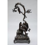 A large Japanese bronze statue 'warrior with dragon' (h109cm) (*)