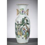 Chinese porcelain vase with double decoration 'travellers' (h59.5 cm)