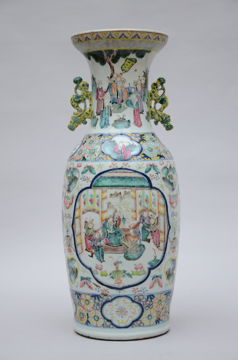 A Chinese famille rose porcelain vase with yellow handles (h60cm) (*)