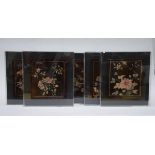 Five panels in Coromandel lacquer 'floral decor', China (33x30cm)