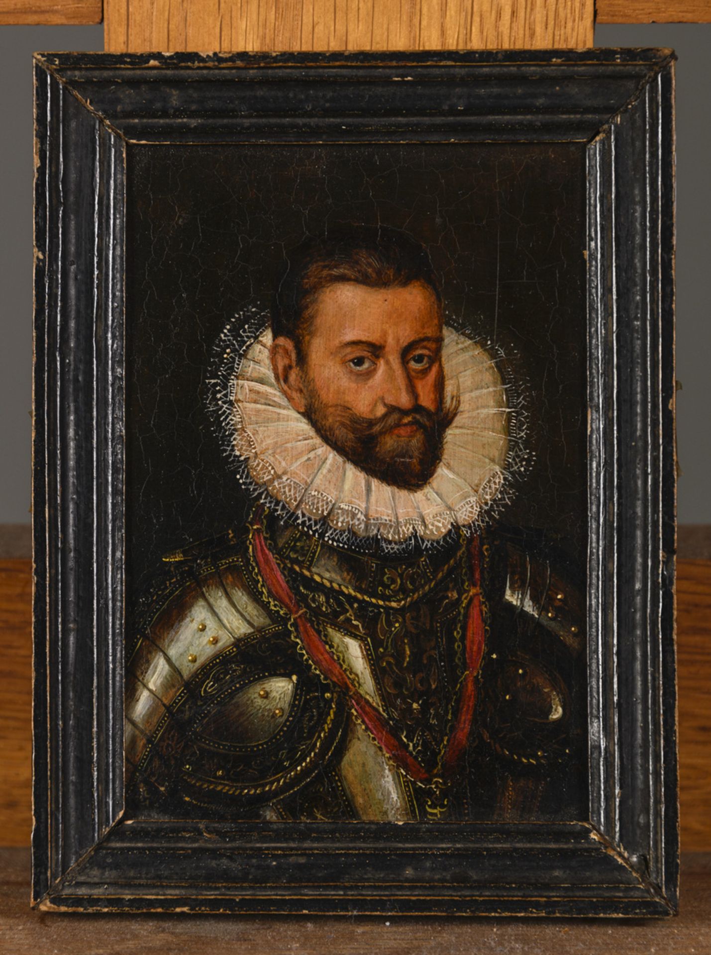 A miniature on panel 'portrait of a man in harness', 17th century (11x7.5cm) - Image 2 of 3