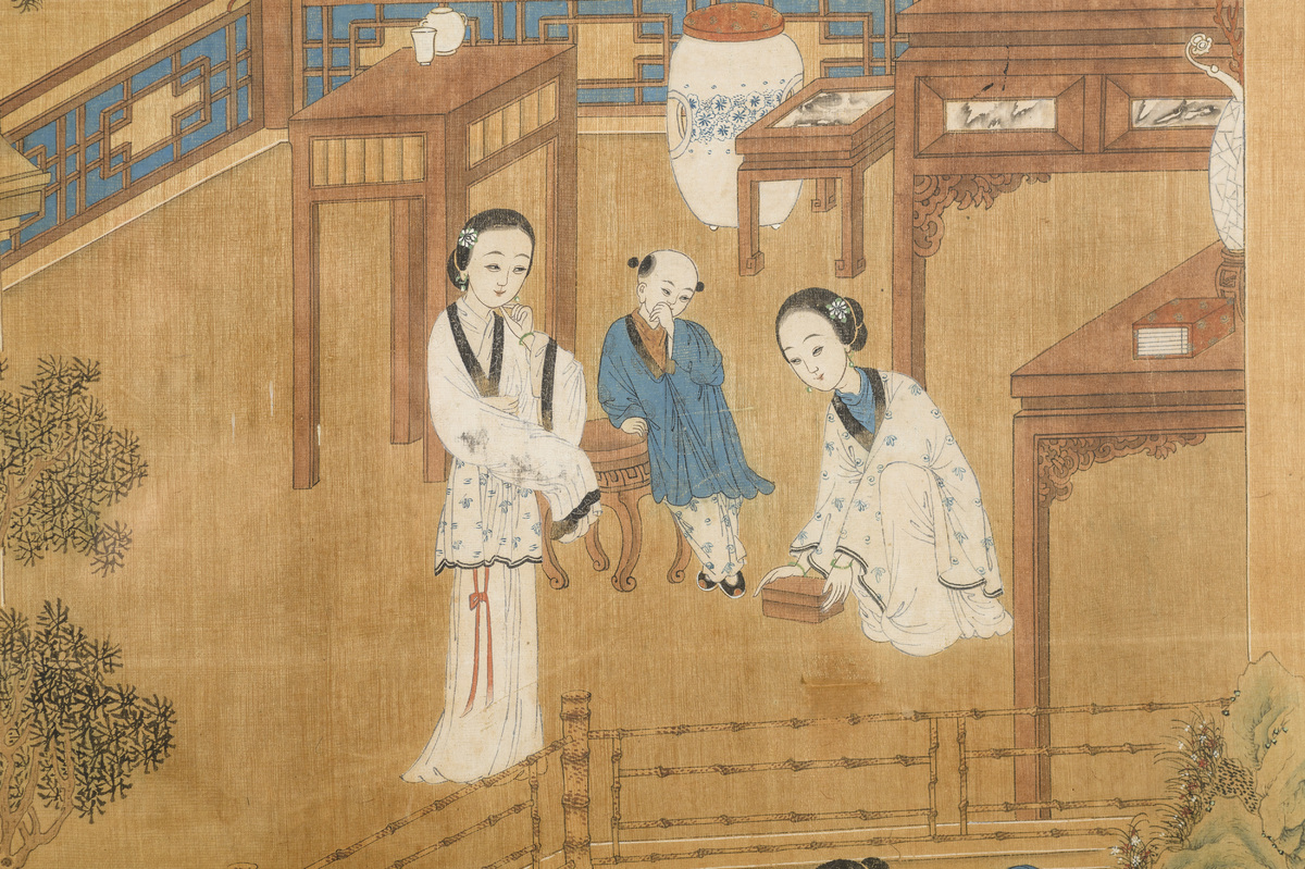 Two Chinese paintings 'court ladies', Qing dynasty (123x56cm) - Image 5 of 6