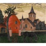 Leon Desmet: painting (o/c) 'Church of Deurle' (68x75cm)