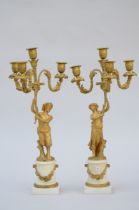 A pair of candlesticks in gilt bronze and marble 'satyrs', 19th century (h48cm)