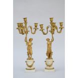 A pair of candlesticks in gilt bronze and marble 'satyrs', 19th century (h48cm)