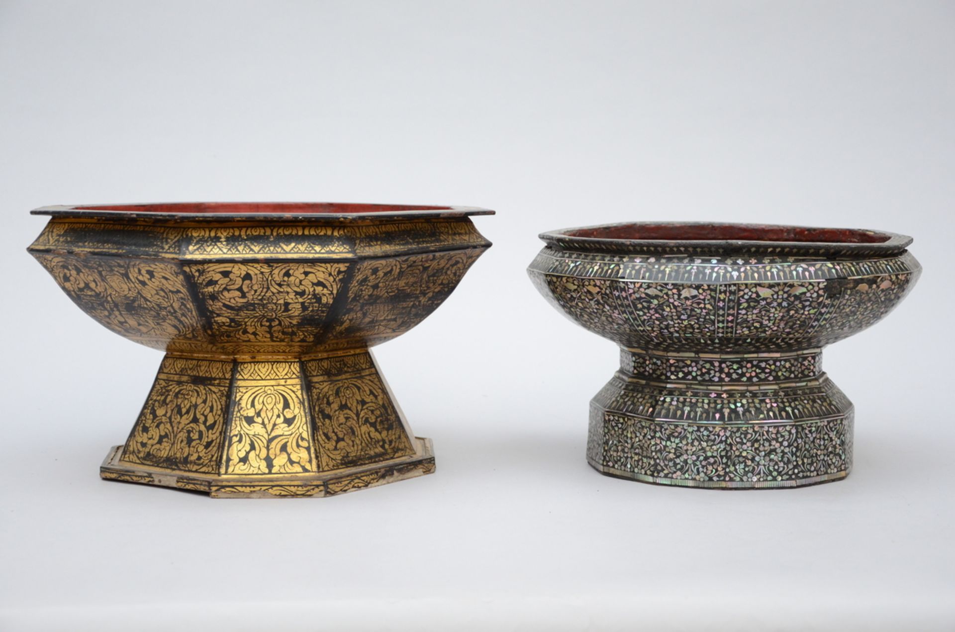 Lot: two Thai lacquered bowls (h23x40cm) (h20x34cm) - Image 2 of 4