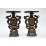 A pair of Japanese bronze vases with silver inlay 'dragons' (h49cm)(*)