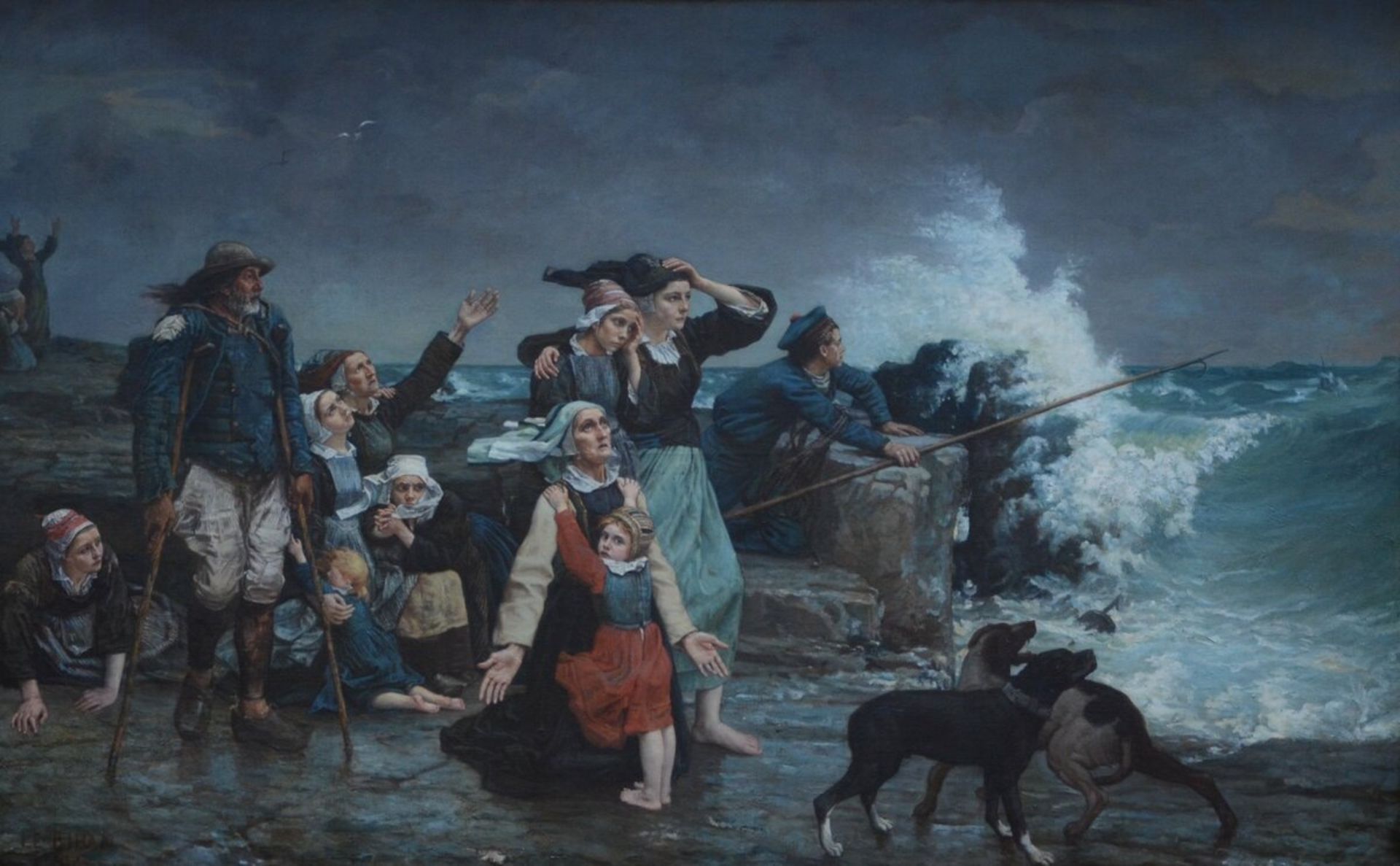 Alexandre Le Bihan: big painting (o/c) 'The storm' (including frame180x260cm)