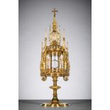 Bourdon Gent: a large goldplated silver monstrance set with semi-precious stones (h73cm)
