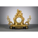 Louis XV clock in gilt bronze with wooden base, by F. Berthoud à Paris (58x71x24)