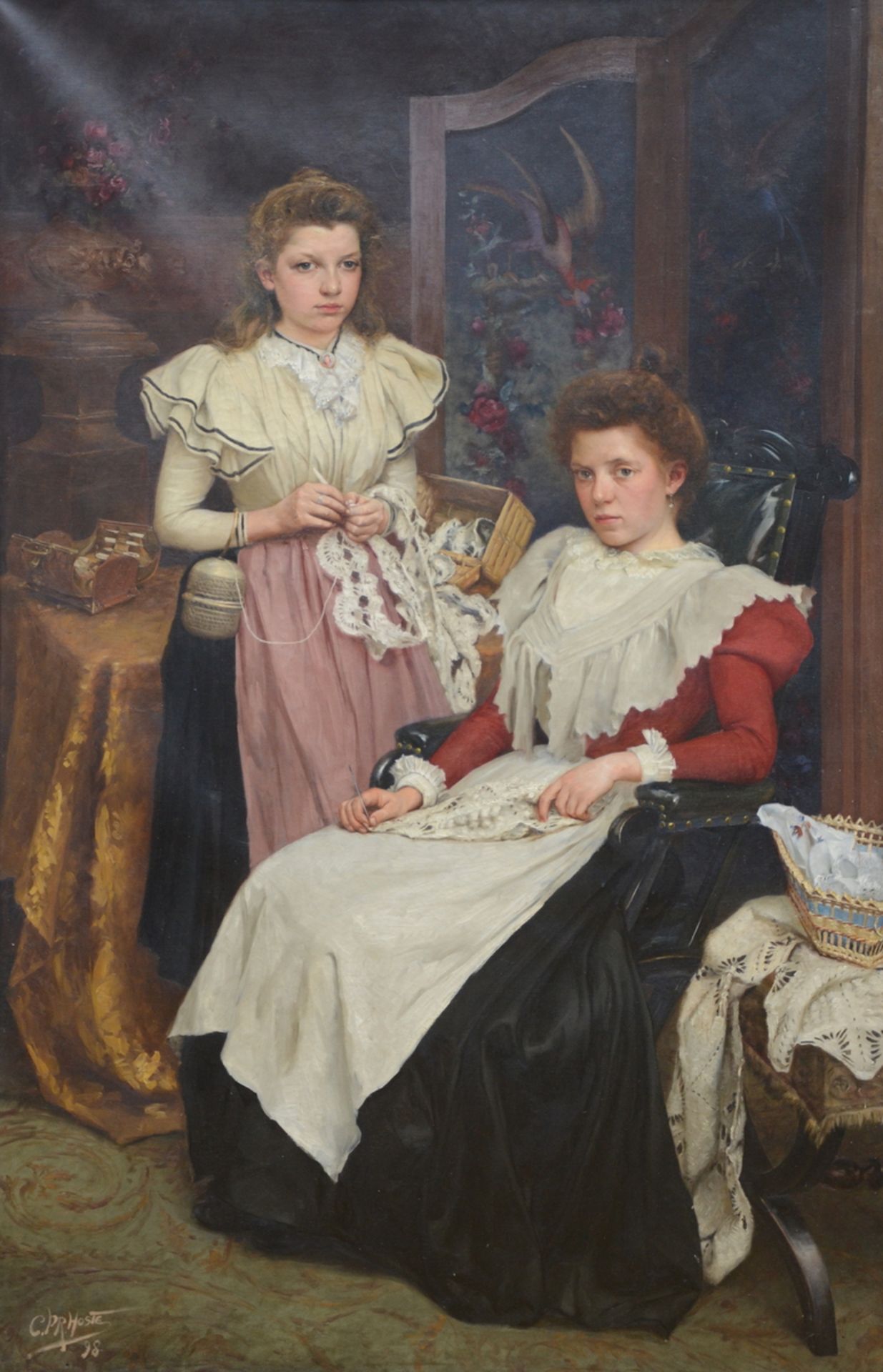 Hoste 1898: large painting (o/c) 'girls in an interior' (200x132cm)