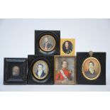 Lot: 6 miniatures 'men's portraits' (dia 4x3 to 10x8cm) (*)