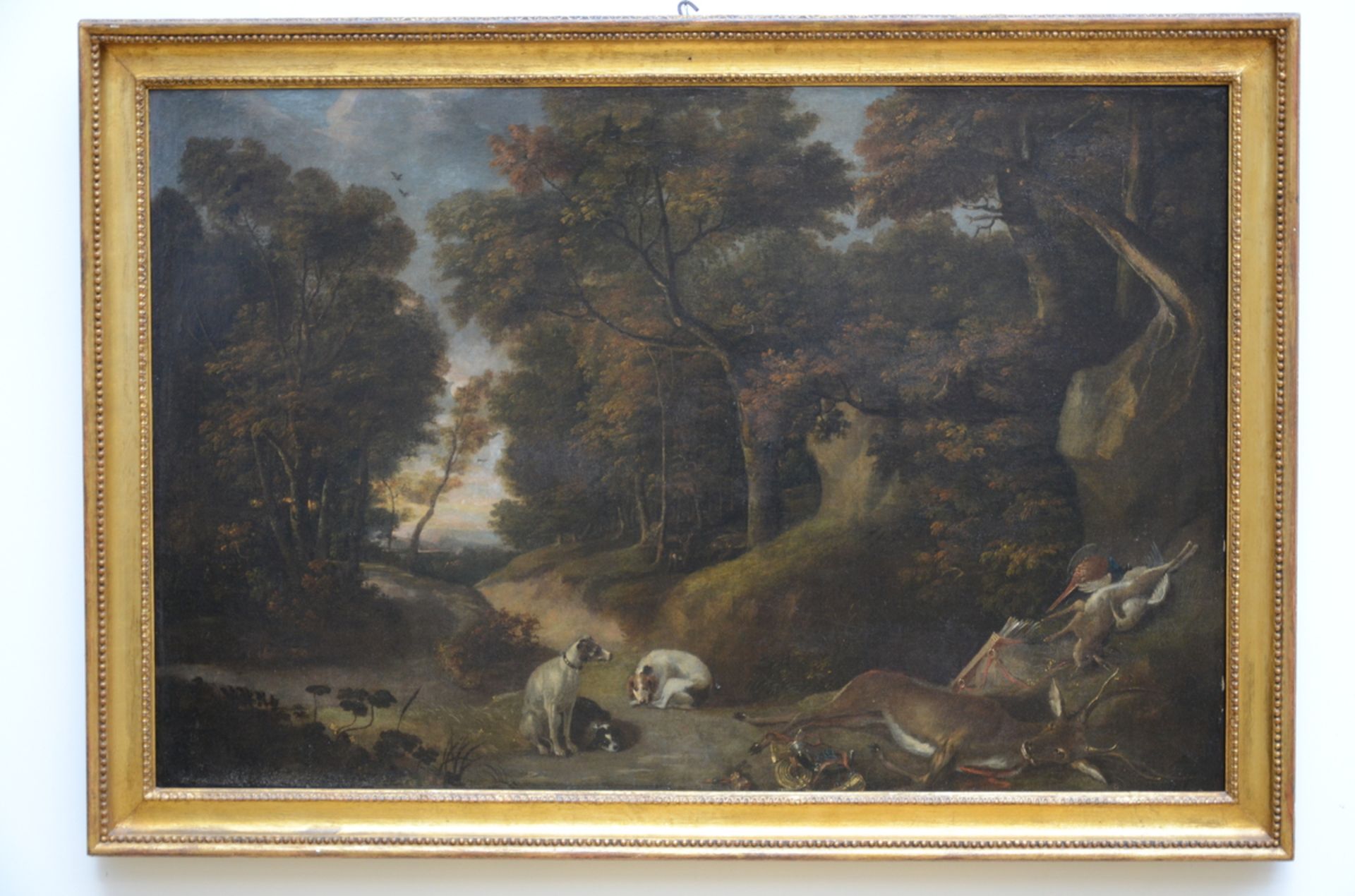 Anonymous (18th century): painting (o/c) 'hunting landscape' (78x117cm) - Image 2 of 4