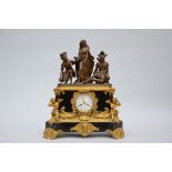 Large Louis-Philippe clock in marble and bronze (62x51x23cm)