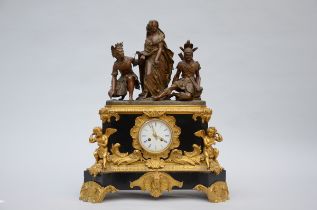Large Louis-Philippe clock in marble and bronze (62x51x23cm)