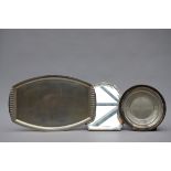 Lot silver: Wolfers table mirror (40x30cm)+ round dish by Wolfers (dia32cm)+ art deco tray (