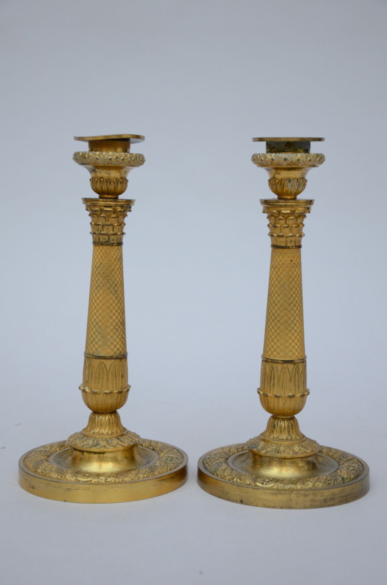 Two pairs of Charles X candlesticks in bronze (h23 and h28cm) - Image 3 of 4