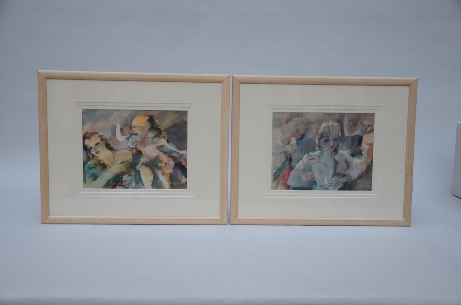 Raf De Buck: 2 watercolors on paper 'ladies' (22x30cm)