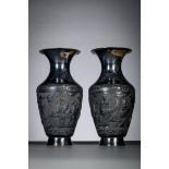 A pair of Chinese silver vases 'Fu Lu Shou', 19th century (h37cm)