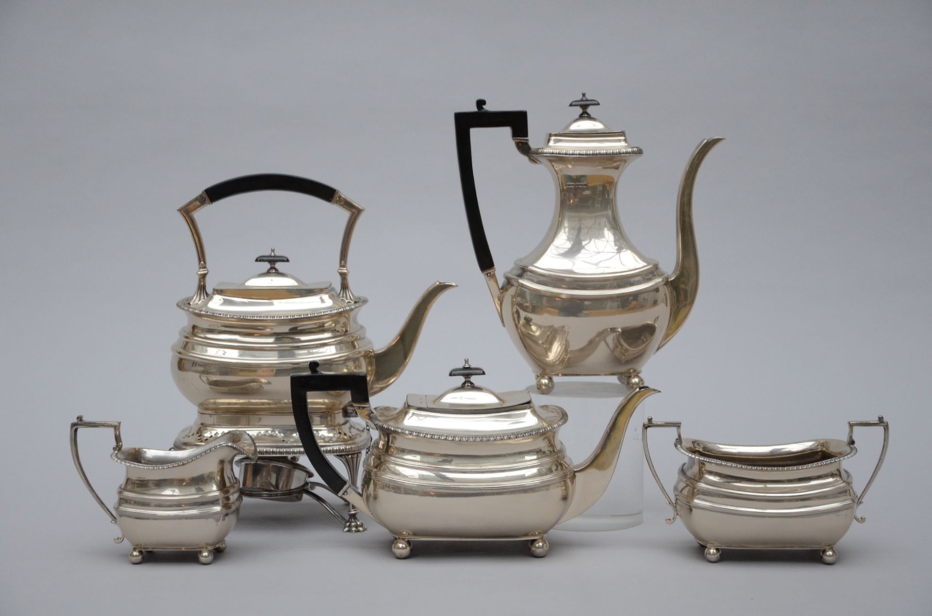 A five-piece coffee set in Sterling silver, United Kingdom