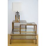 Belgachrome coffee table (h42x108x108cm), 2 tables (h42x68x48cm) and lamp (total h91cm)