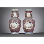 A pair of large Chinese famille rose vases 'playing boys', 19th century (h74cm) (*)