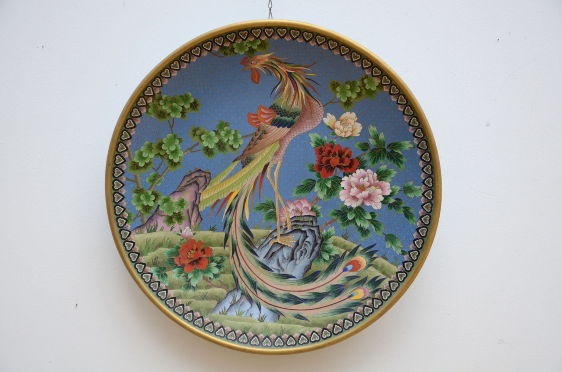 A large cloisonne dish, 20th century (52cm)