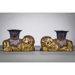 A pair of gilt copper elephants with champlevé decoration, China 18th - 19th century (