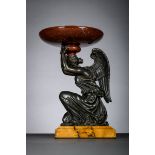 A decorative tazza in bronze and marble 'angel', 19th century (h39cm) (*)
