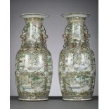 A pair of large Canton famille verte vases in Chinese porcelain, 19th century (h90cm) (*)