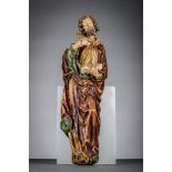 A polychrome wooden statue 'Evangelist', Germany 16th - 17th century (h78cm)